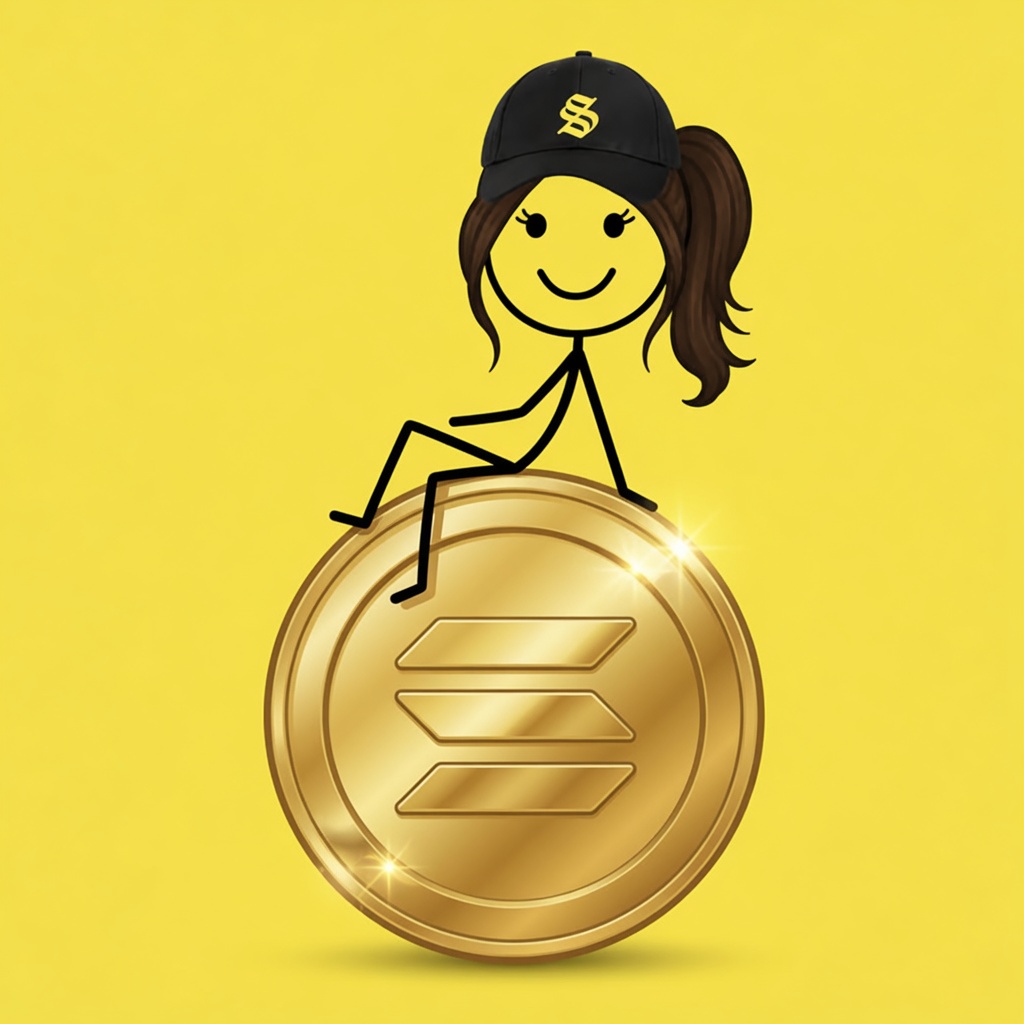 bennie sitting on a Solana coin